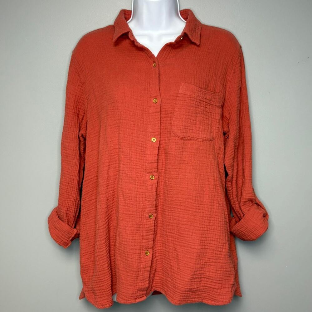 Anne Klein Jeans Lucile Dusty Cedar Gauze Fall Button Up Womens Sz M
